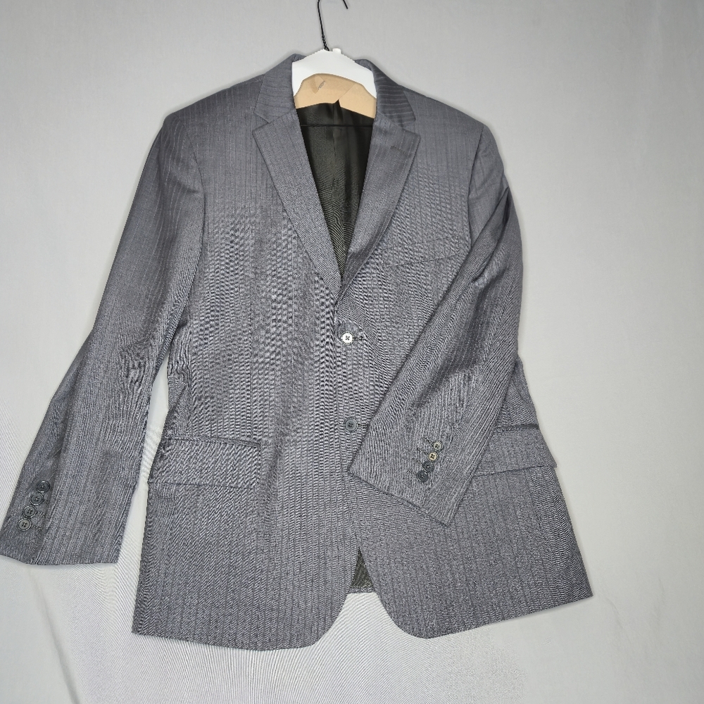 Claiborne 100% Wool Men's Sports Jacket Gray Striped Dry Cleaned Size 40S